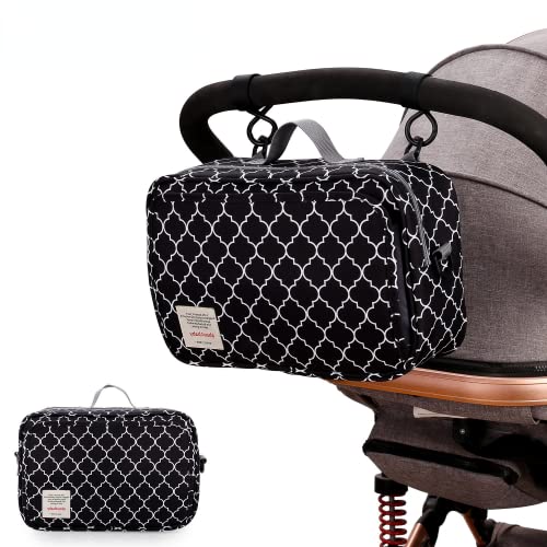 Orzbow Bolso Carro Bebé,Universal Bolsa Organizadora de Cochecitos con Correa para el Hombro,Portavasos y 2 Ganchos para Cochecito,Multifuncional Bolsa de Pañalera de Gran Capacidad (Linterna Negra)