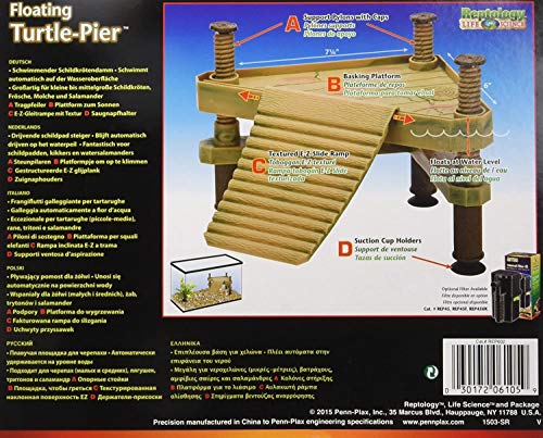 Penn-Plax Píer de tartaruga flutuante Reptology e plataforma de frade – decorativo, funcional e natu