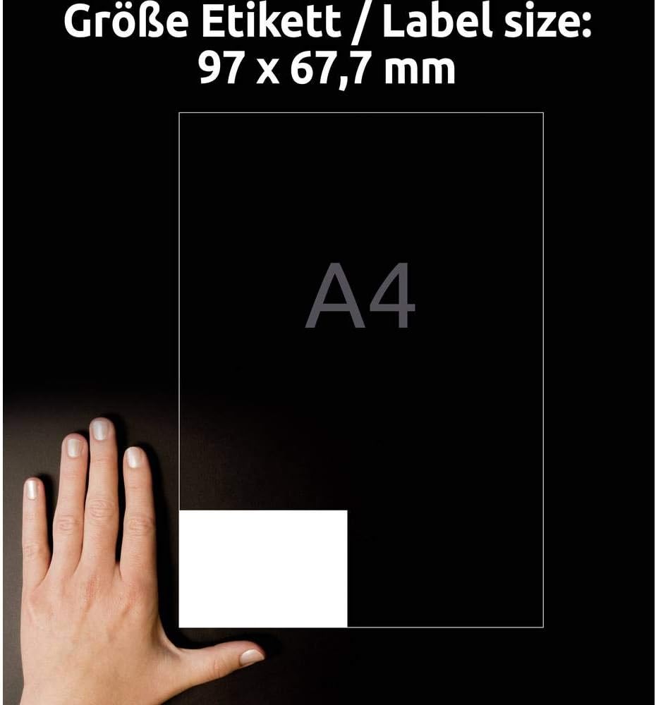 AVERY Zweckform 800 White Universal Labels, 97 x 67.7 mm, Matte Paper, Printable Shipping Labels, Self-Adhesive Shipping Stickers with Ultragrip, 100 Sheets