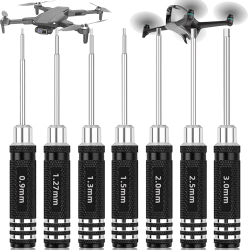 YUEMING 7 Piezas Destornillador hexagonal, Juego de herramientas de destornillador RC 0.9 mm 1.27 mm 1.3 mm 1.5 mm 2.0 mm 2.5 mm 3.0 mm para RC Modelos Coches Drones Barcos Helicópteros