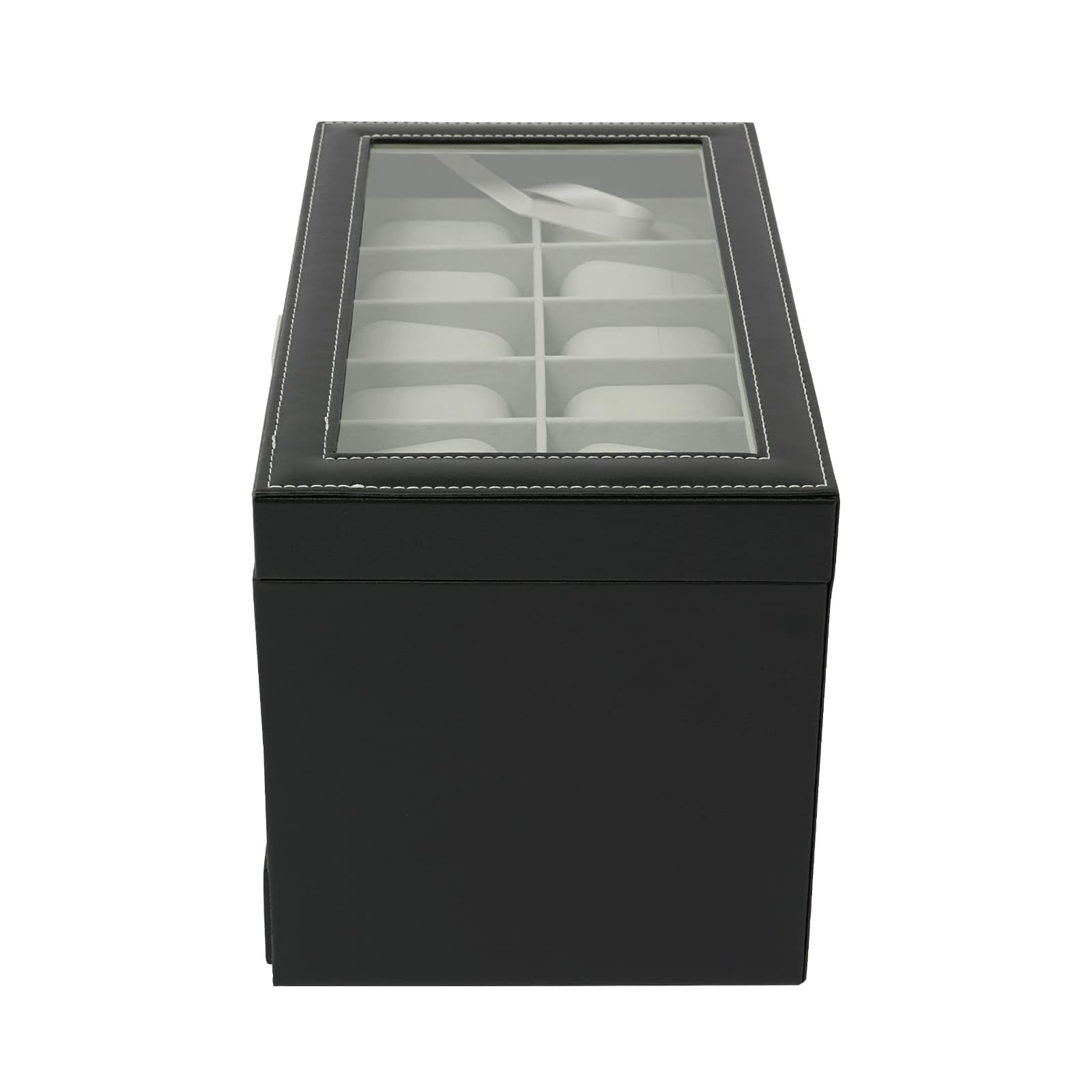 Caja para relojes y joyas, 3 niveles, con cajones, tapa transparente, 33,5 x 19,4 x 20,5 cm, color negro