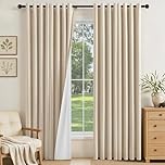 Best Baisite Blackout Curtains for Bedroom Living Room 84 Inch Drop 2 Panels Eyelet Thermal Sun Blocking Soundproof Natural Linen Cream Curtains with Coating Back Layer Window Treatments 52"W x 84"L