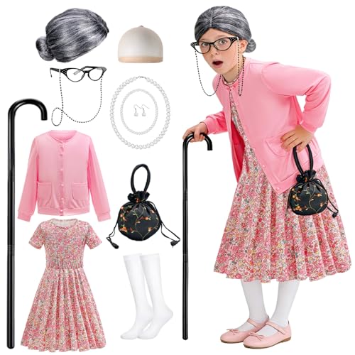 Disfraz Niñas para 100 Días de Escuela Vestido de Vieja miniatura 1
