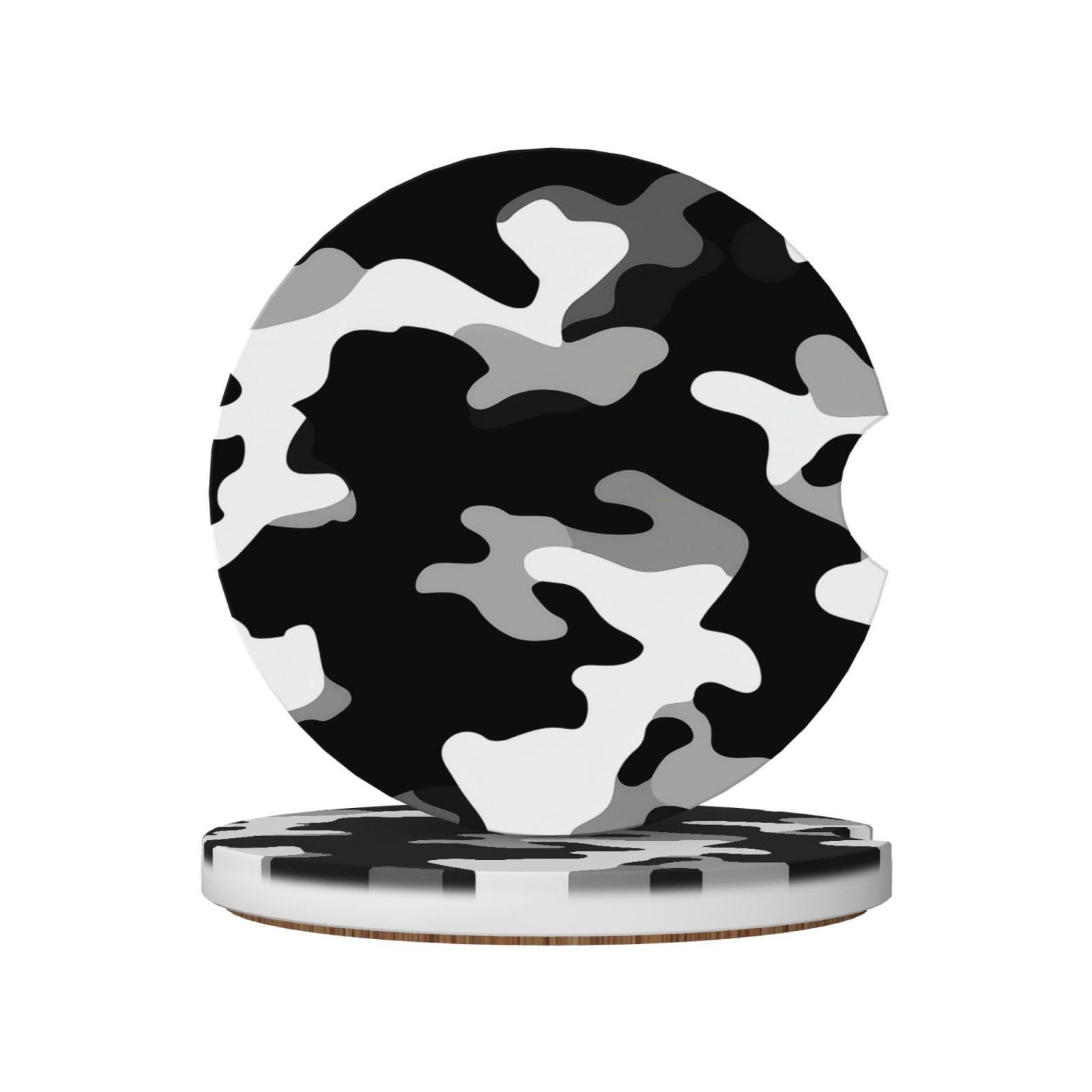 Black and White Simple Camouflage Pattern Ceramic Coasters,2pcs