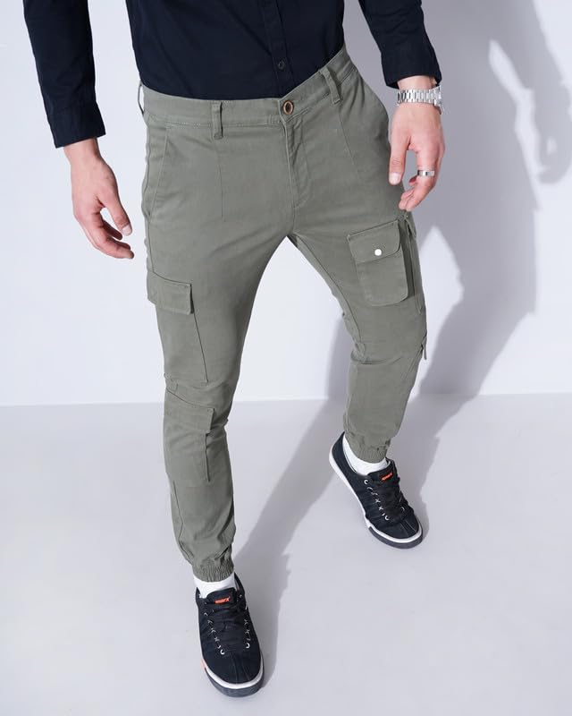 Image of British Club 98% Cotton, 2% Elastane Slim Fit Cargo Jogger Pants | Flat-Front Design | Adjustable Waistband | Multiple Pockets | Lightweight Fabric | Modern Style | Comfortable | Durable Black