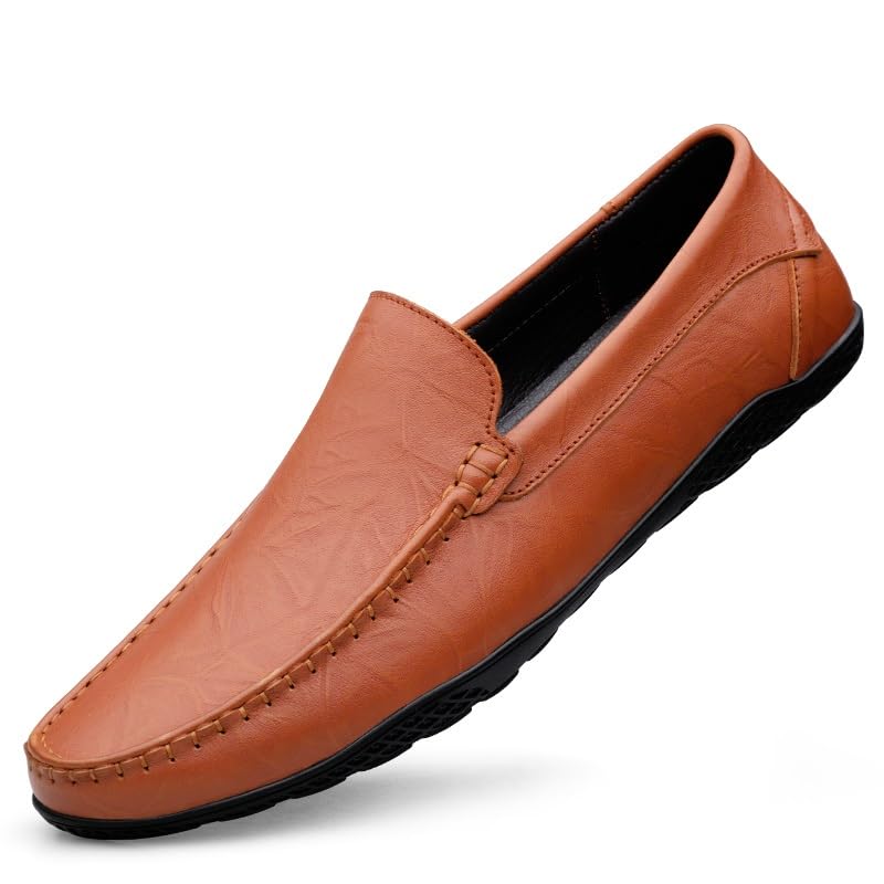 Loafers for Men Simple Round Toe Solid Color Leather Loafers Flexible Slip Resistant Lightweight Wedding Slip-on