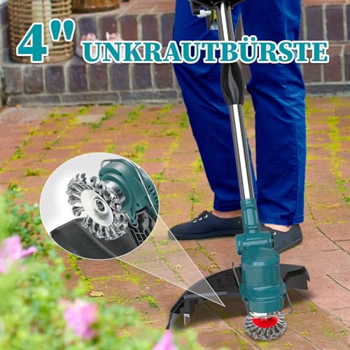 Rasentrimmer mit Akku 21V, 4 in 1 Akku Rasentrimmer für Makita Akkus, Rasentrimmer mit Unkrautbürste, Freischneider & Motorsense inkl.TAP-N'-GO Fadenkopf, 2 X 4.0Ah Akkus, 750W Bürstenloser Motor 3