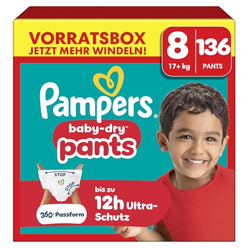 Pampers Baby-Dry Pants Größe 8, 136 Stück, 17kg+, 360° auslaufsichere Passform für Tag und Nacht 1