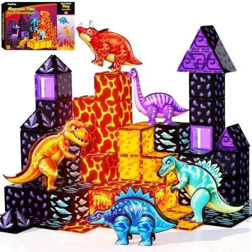 Dinosaur Toys Magnetic Tiles, 5 Movable Lava Dinosaur Toys for Kids 3-5 5-7