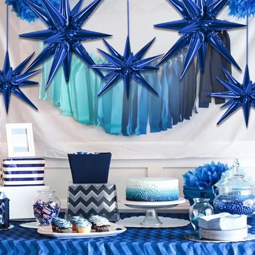 Image of TONIFUL 8 Pcs Star Balloons Navy Blue Foil Explosion Balloon Party Decor | 2 Size Mylar Star Balloon for Boys Men Birthday Graduation New Year Christmas Baby Shower Nautical Themed Party Decorations