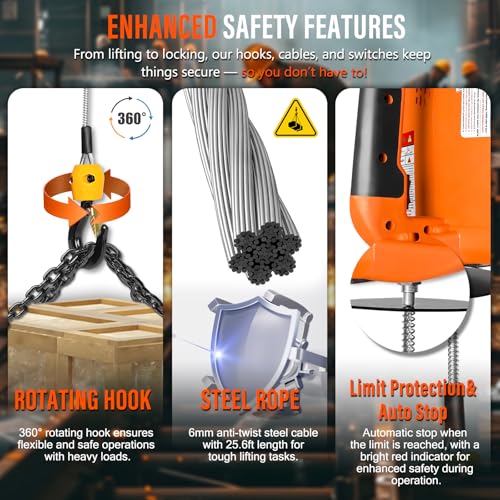 3 in 1 Electric Hoist Winch, 1100lbs Portable Electric Power Winch with Wire and Wireless Remote Control, 120V Electric Hoist Crane, Overload Protection 25ft Lifting Height for Towing