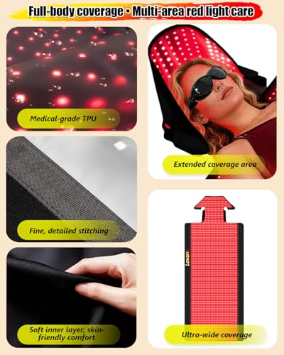 Image of Red Light Therapy Mat Full Body 80 inch x 33 inch, 1510 LEDs, 660&850nm | Easy-Clean TPU, 3 Light Modes, 5 Intensity Levels, Skin-Friendly for Everyday Home Use