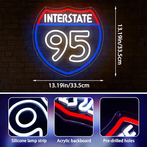 Image of Garage Neon Sign for Wall Decor Route 95 Road Neon Light for Man Cave LED Dimmable Route Sign for Garage Car Shop Bedroom Game Room Bar Decor Birthday Gifts for Men Boys Art Size13.1 * 13.1(WZCP021)