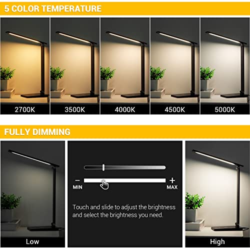 Desk Lamp With Wireless Charger, Touch Control Wireless Charging Lamp, Led Desk Lamp With Usb Charging Port, Stepless Dimming Desk Light With 5 Color Modes, Eye Caring Office Lamp For Reading, Study #TOP2