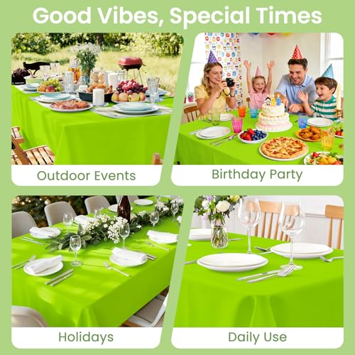Image of LANLISA 4 Pack Lime Green Plastic Table Cloth Disposable, 54 x 108 Inch Rectangle Tablecloth, Halloween, Summerween Decor, Christmas Decorations Tablecloths, Plastic Cover