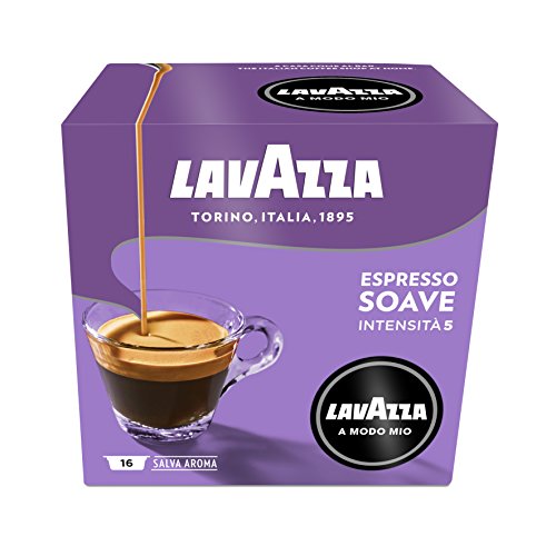 Lavazza A Modo Mio Espresso Soave, 1 Paquete de 16 Cápsulas de Café, 100% Arábica, Sabor Suave y Ligero, Intensidad 5/10…