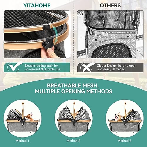 Yitahome 3-In-1 Pet Stroller, Zipless Aluminum Dog Stroller For Medium Small Dogs, One-Hand Folding Travel Stroller With Removable Carrier, Larger All-Terrain Wheels Plus Extra Storage Bag (Gray) #TOP2