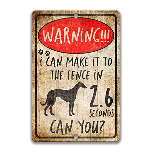 Greyhound Funny Fence Sign, Funny Dog No Trespassing Warning Yard, Warning Property Protected, Indoor/Outdoor Use, Home and Farm Novelty Metal Decor, Warning Highly Trained