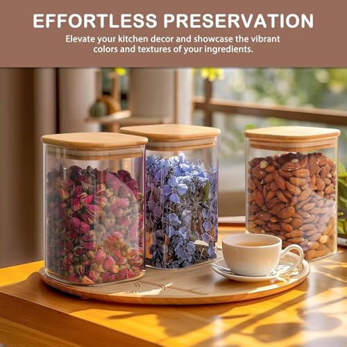 Image of Square Glass Food Storage Containers with Airtight Bamboo Lid, 1200 ml Thickened Coffee Storage Jars for Home Kitchen,Spices, Snack set of 12 (12, SQUARE BAMBOO LID GLASS JAR 1200 ml -)