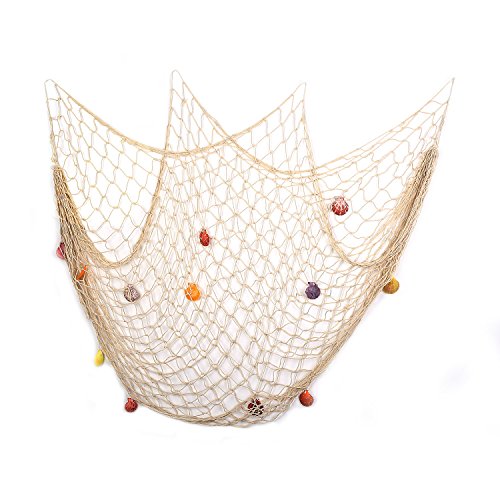 Yagote 79inch x 39inch Decorative Fish Net with Shells White Mediterranean Style Nautical Decorative Fishing Net Hanging Home Decor Room Decoration(79x39inch White)
