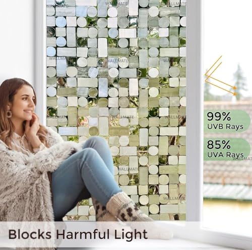 Image of WALLMATE Window Privacy Film Frosted Vinyl Glass Covering, UV Blocking, Non-Adhesive, No-Glue, for Bathroom Living Room Office,(24x48 Inch, 3D Frosted)