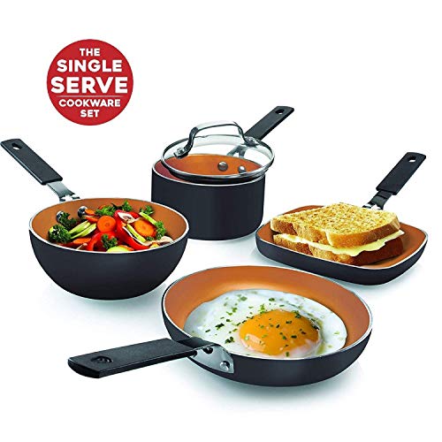 Gotham Steel Mini Stackmaster 5 Piece Cookware Set – Nonstick Personal Sized Fry