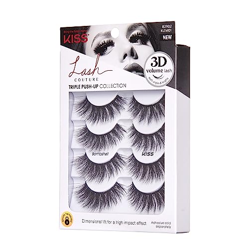 KISS Lash Couture Triple Push-Up False Eyelashes, 'Bombshell', 14 mm, Includes 4 Pairs Of Lashes, Contact Lens Friendly, Easy to Apply, Reusable Strip Lashes - Image 3