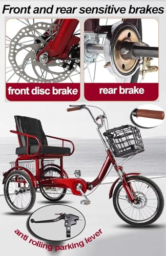 Triciclo para Adultos y Mayores, Asiento con Respaldo, Frenos delanteros y Suspensión miniatura 6