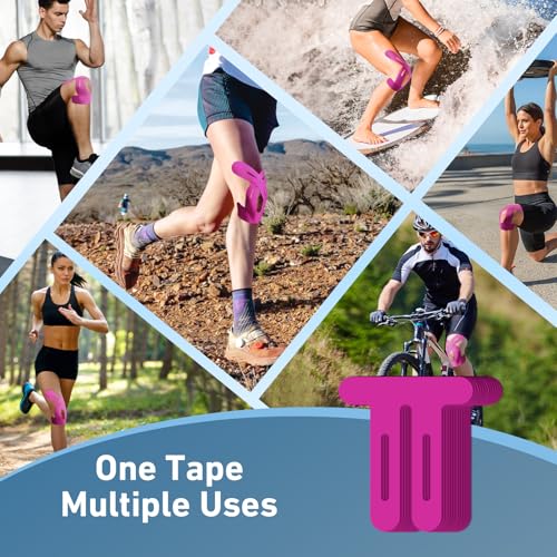 Image of PreCut Kinesiology Tape for Knees, 24PCS Waterproof KTQUICK Knee Tape for Knee Pain Relief Pre Cut, Original Cotton Athletic Knee Tape, Waterproof & Hypoallergenic Latex-Free for Sports (Pink)