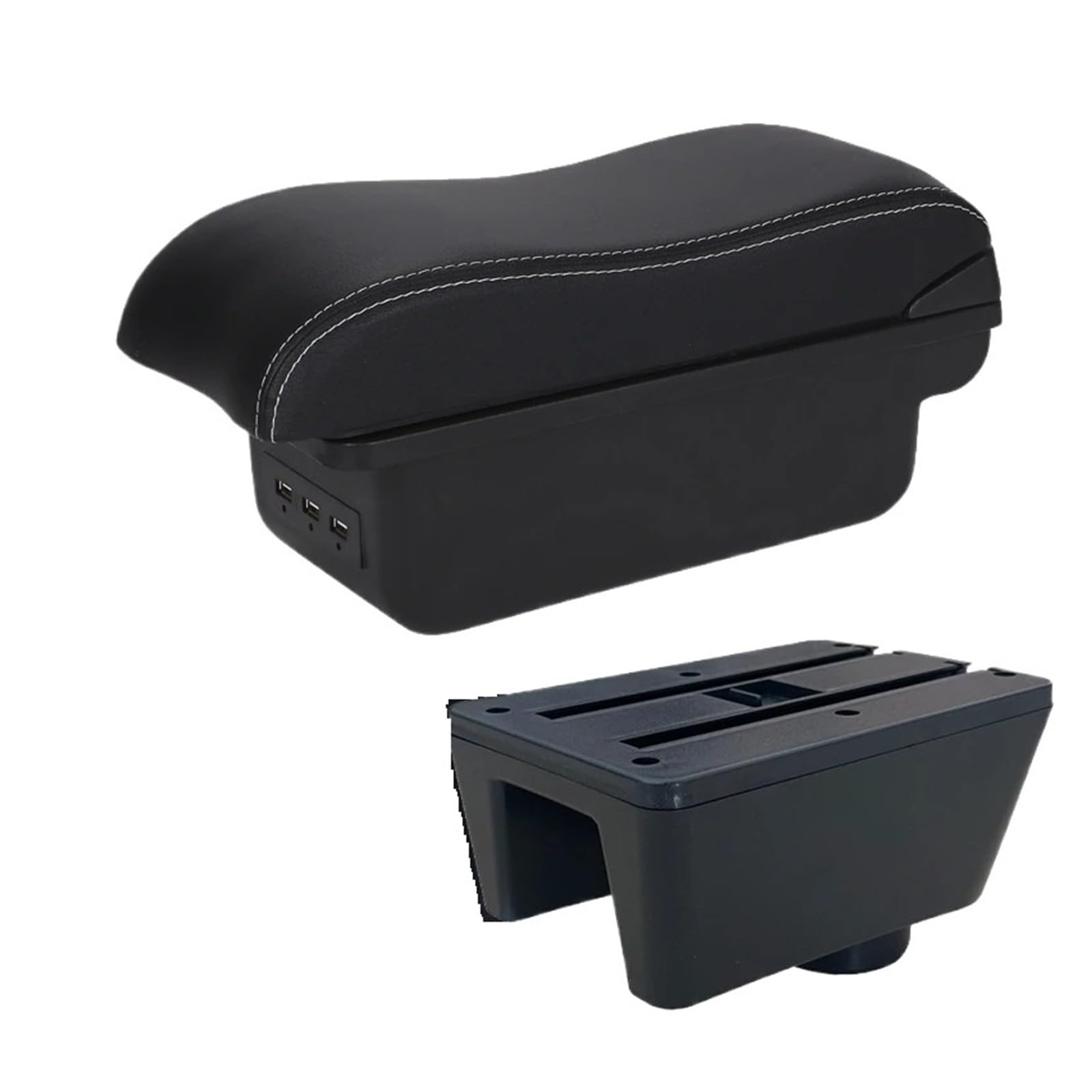 JMOLXURI Car Armrest Box For Seat For Ibiza 6j For 6L Armrest Box Car Auto Storage Retrofit Parts Center Console(B3 Black white 3USB)