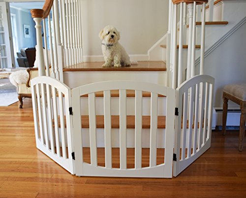 Arf pets Free Standing Wood Dog Gate, Step Over Pet Fence, 3 Panel, Foldable, Adjustable - White - Image 5