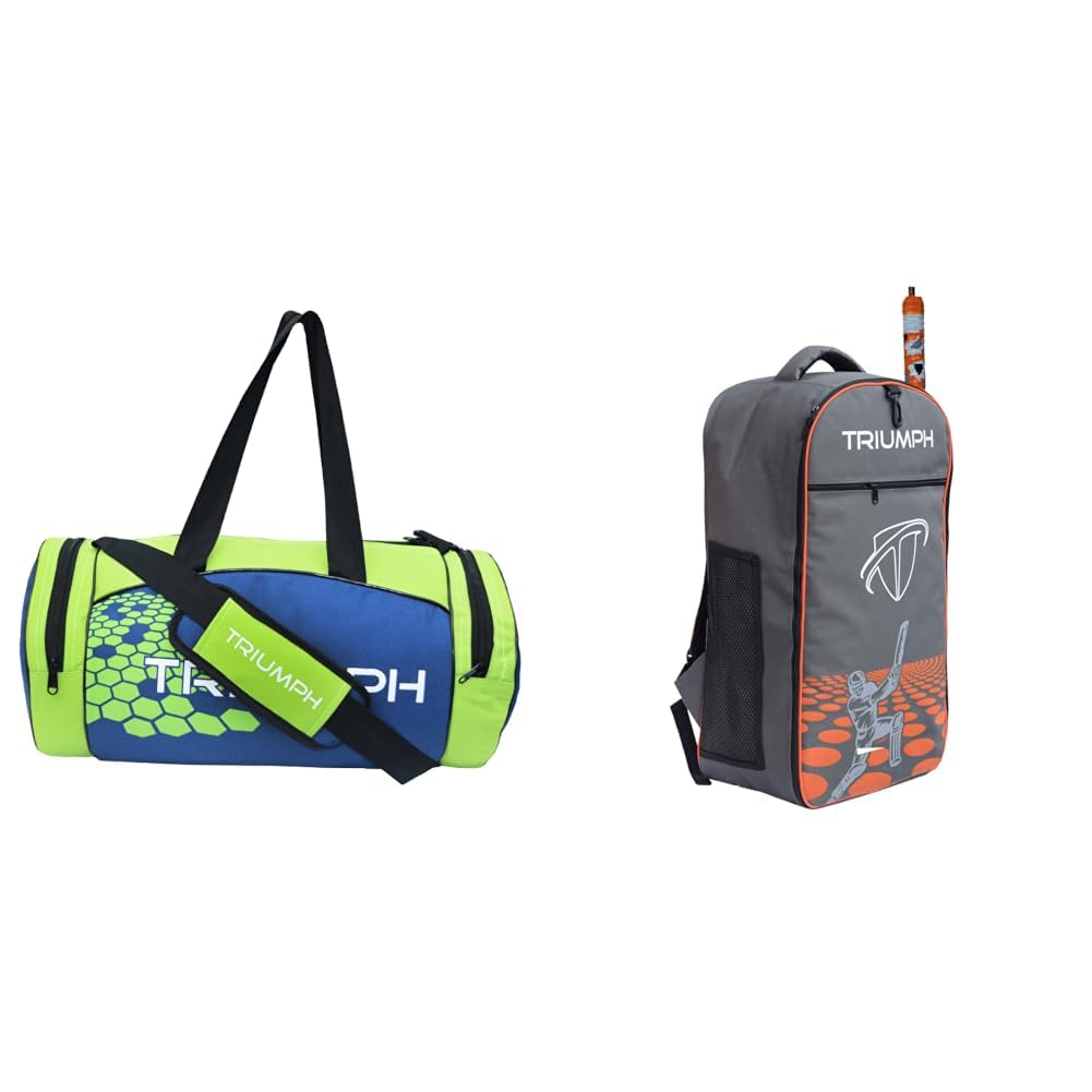 Pro-66 Duffel Gym Bag (Navy/Lime) + KB-2020 Cricket Backpack Full Padded Grey/Orange Bag Size 27X8X14-image-12