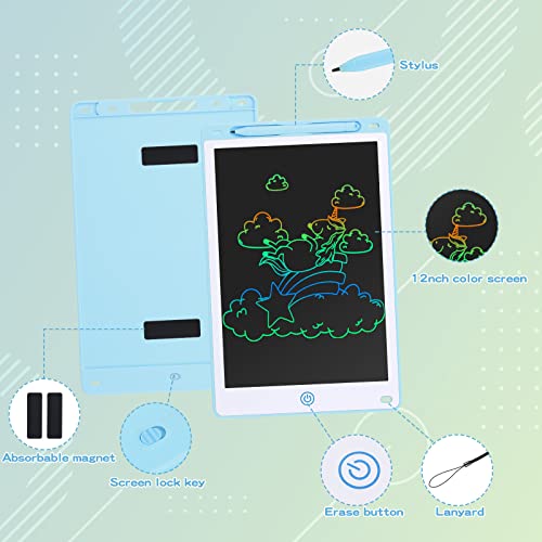 Coolzon Tavoletta Grafica LCD Scrittura, Tavoletta Grafica LCD 12 Pollici con lavagnetta cancellabile bambini per Pittura e Liste di Memoria, Adesivi Gratuiti di Cartoni Animati, Blu