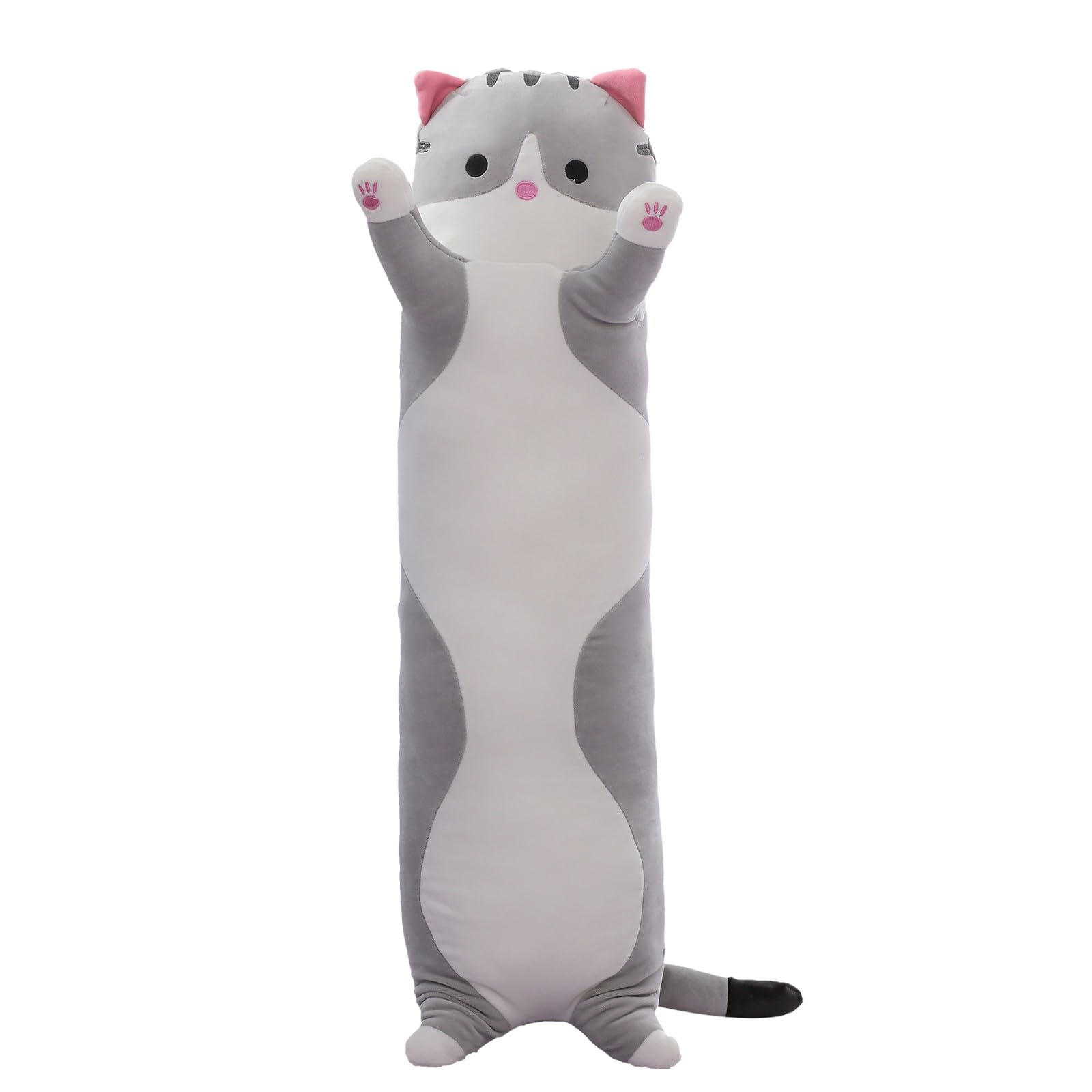 Cute Cat Plush Long Body Pillow – Soft Cartoon Stuffed Animal Doll, Kawaii Cat Plushie Cuddle Toy Gift for Kids, Girls & Girlfriend (Gray, 19.7 Inch)