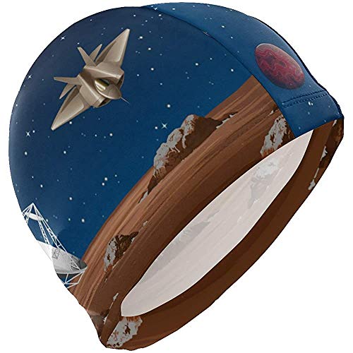Badekappen Galaxy Planet Raumschiff mit Satellitenschüssel Badekappe Hut Badewanne Dusche Haarabdeckung