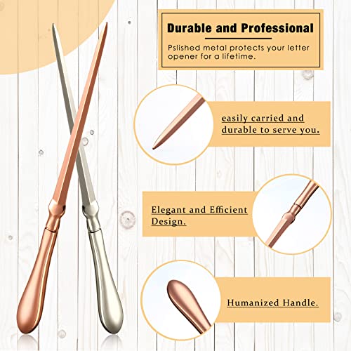 2 Packs Letter Opener Knife Metal Plated Envelope Opener Rose Silver Envelope Opener Stainless Steel Mail Opener Strong Letter Opener Ergonomic Rounded Handle And Office Mail Supplies #TOP2