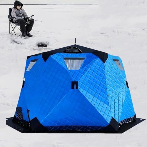 Portable Ice Fishing Shelter Tent for 3-5 People - Pop-Up Insulated Ice Shanty with Mat, Ice Spikes, Ropes & Carry Bag - Quick Setup Fishing House for Winter Adventures