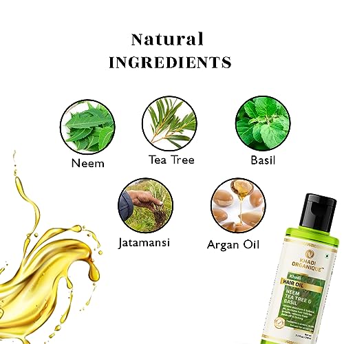 Image of Khadi Organique Neem Tea Tree & Basil Natural Hair Oil Paraben & Miniral Oil Free Pack Of 1