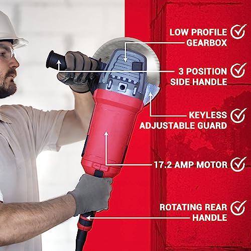 PROMAKER 9 inch Angle Grinder, 17.2 AMP 6300 RPM, Heavy Duty Angle Grinders with two (2) extra Carbon brushes. Electric metal grinding hand tool with Soft Start Technology PRO-ES2009 - Image 5