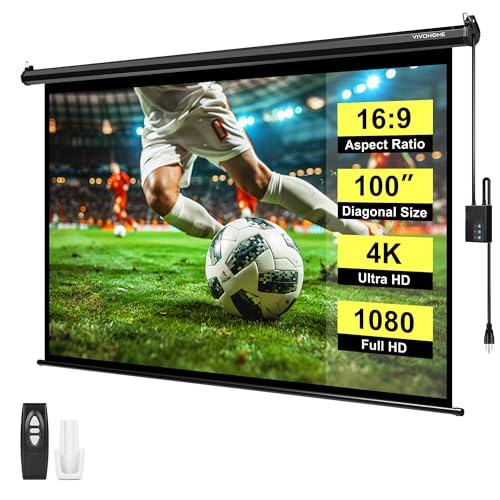 VIVOHOME Motorized Projector Screen with Remote, 16:9 100 Inch Auto Electric Projection Screen, HD...