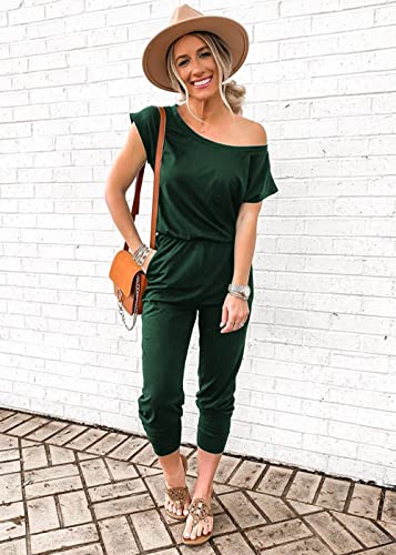 Image of PRETTYGARDEN Jumpsuits for Women Summer Off Shoulder Romper | Short Sleeve Drawstring Waist, Jogger Jumpers with Pockets, One Piece Spring Break Outfits, Vacation Travel Lounge Clothes