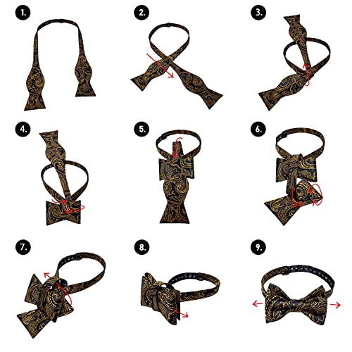 Dibangu Classic Black Gold Striped Self Bow Tie Handkerchief Cufflinks #TOP5