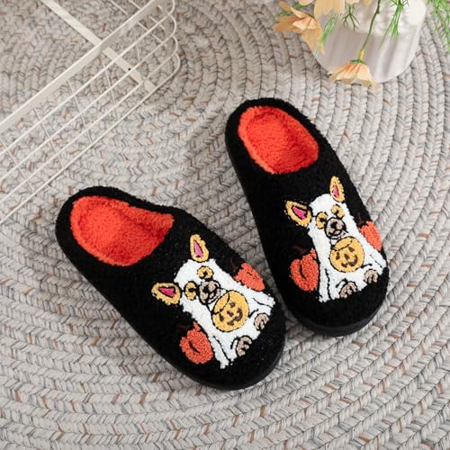 Image of Womens Mens House Slippers Retro Comfy Warm Plush Slip on Fluffy Memory Foam Home Sippers for Winter Indoor Outdoor