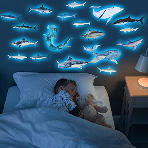 Vinilos decorativos de tiburón 18 piezas brillo en la oscuridad miniatura 3