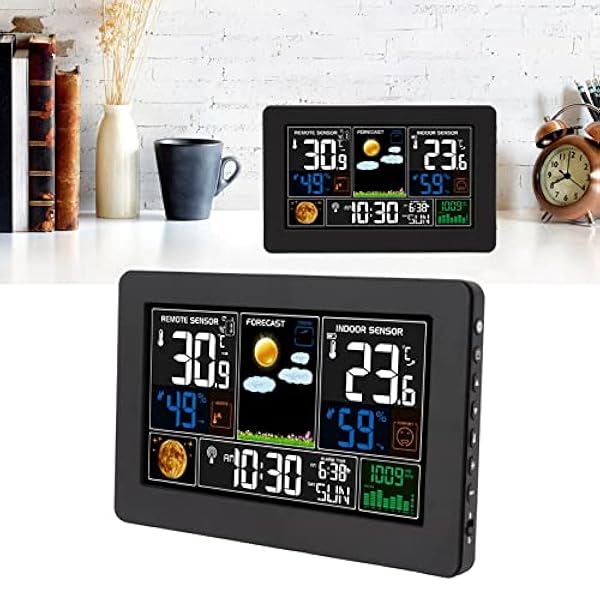 Multifunctionele Weermonitorklok - Wekker met Hoge Nauwkeurigheid en Helder Display - Opladen Via USB en Groot Kleurenscherm - Perfect voor Gebruik Thuis en in de Klas (EU-stekker)