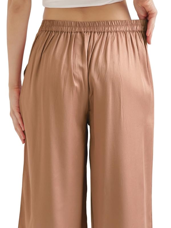 Image of SAADAA Palazzo Pants for Women Half-Elasticated Waistband | Palazzo for Women in Soft Viscose Fabric | Regular Fit with Mid Rise Waist & Deep Pockets | Versatile for Formal & Casual Wear