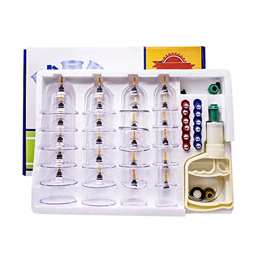 24 Juego de Tazas para Ventosas - Terapia China Biomagnética con Ventosas con Manija de Bombeo y Tubo de Extensión - Masajeador de Cara y Cuerpo al Vacío para Uso en el Hogar para Adultos