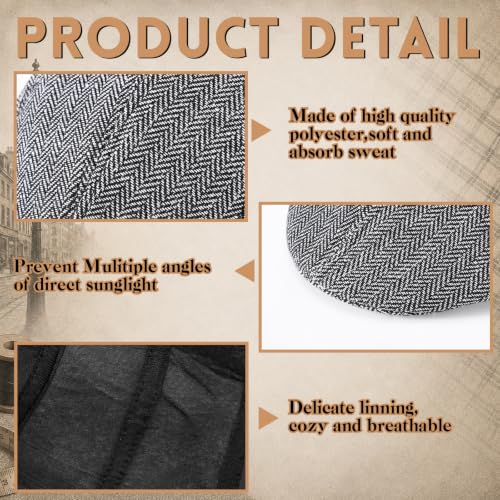 Image of Newcotte Newsboy Cap for Men Paper Boy Hat | Flat Newsies Hat, Irish Beret Hat,Boinas Para Hombre, Classic Herringbone for Cabbie Driving Hunting