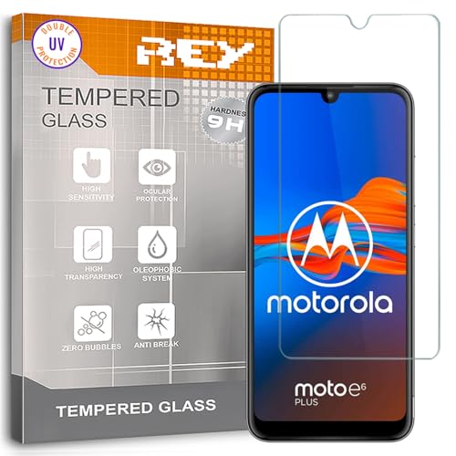 REY Protector de Pantalla para Motorola Moto E6 Plus, Cristal con Doble Protección UV, Vidrio Templado Premium 9H+