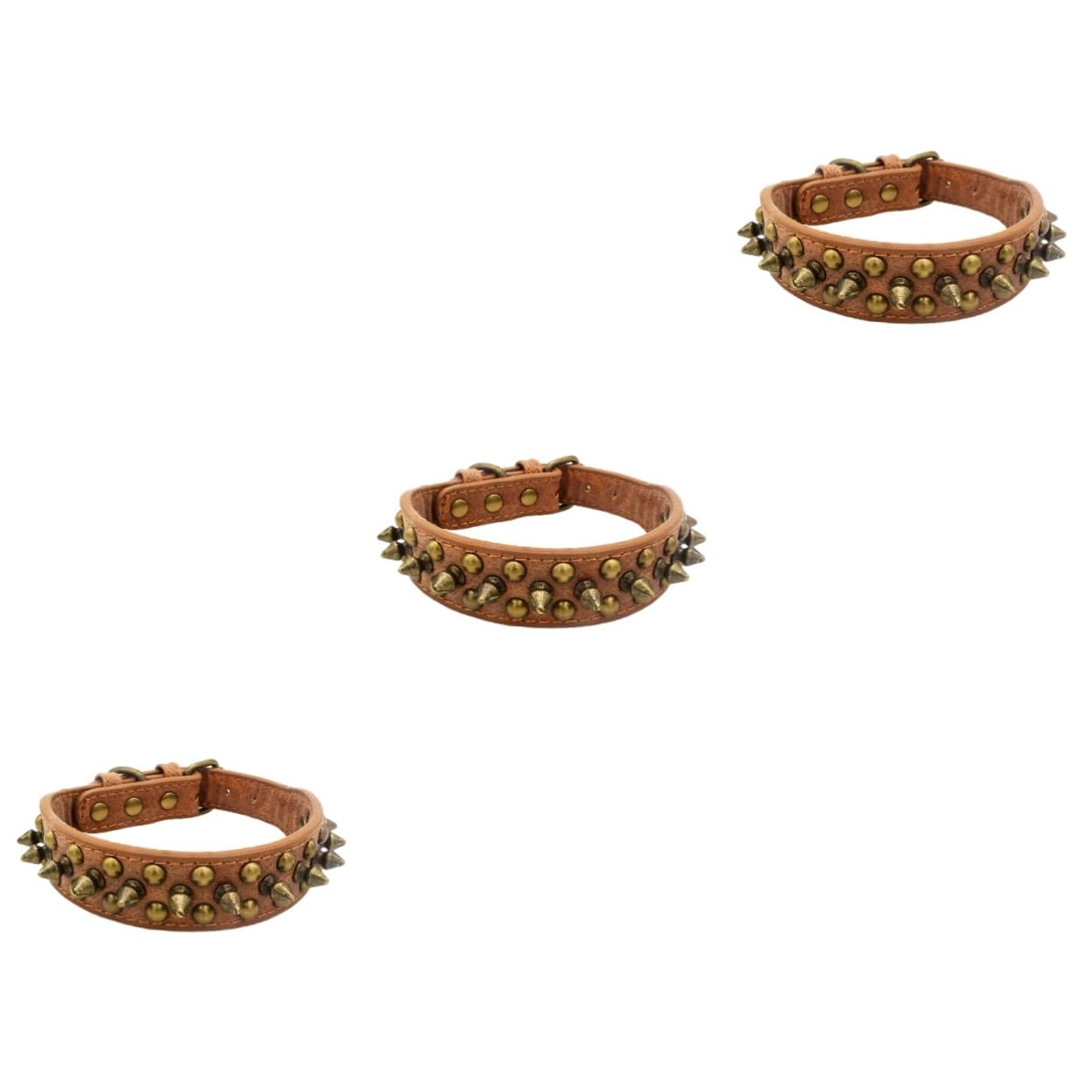 FRCOLOR Collar De Perro con Remaches Elegantes De 3 Piezas Collar para Mascota con Tachuelas Redondas Talla L Marrón
